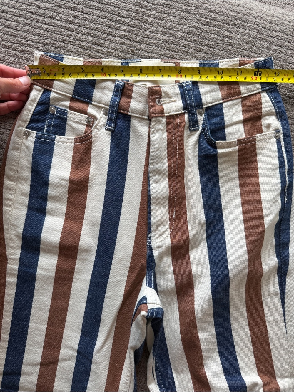 Boden Vertical Stripe Jeans in Navy, Brown & Cream - Picture 4 of 5